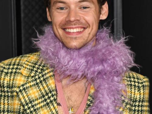 Harry Styles tijdens de Grammy Awards in 2021 (© Kevin Mazur/Getty Images for The Recording Academy )