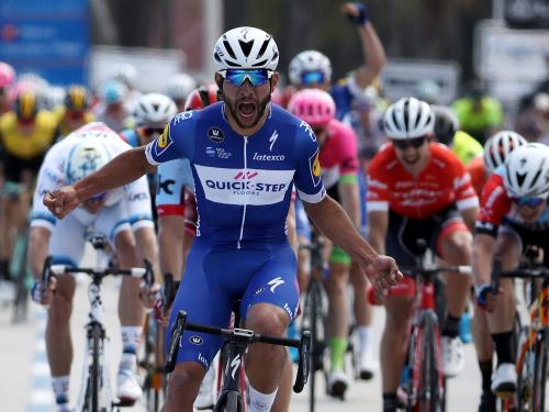 LONG BEACH, CA - MAY 13:  Fernando Gaviria of Colombia and Team Quick-Step Floors celebrates after winning stage one of the 13th Amgen Tour of California 2018 a 134,5km stage from Long Beach to Long Beach on May 13, 2018 in Long Beach, California.  (Photo by Chris Graythen/Getty Images for AEG)