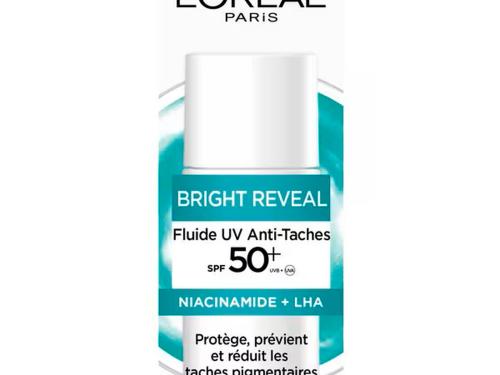 Fluide UV Anti-tâches SPF 50+ Niacinamide + LHA, L’Oréal Paris, 18,99 euros les 50 ml.