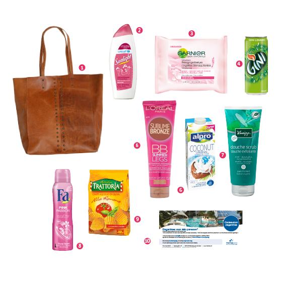 Flair leren handtas gevuld met summer goodies