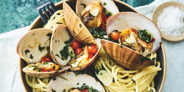 Saveurs d'Italie: pâtes vongole aux tomates cerise