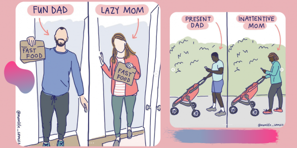 Mary Catherine Starr dénonce la différence entre papas et mamans - DR Mom Life Comics - Montage Flair