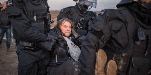 Greta Thunberg op dinsdag in Lützerath, Duitsland.