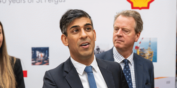 Rishi Sunak op bezoek bij Shell in Peterhead, vorige week donderdag.