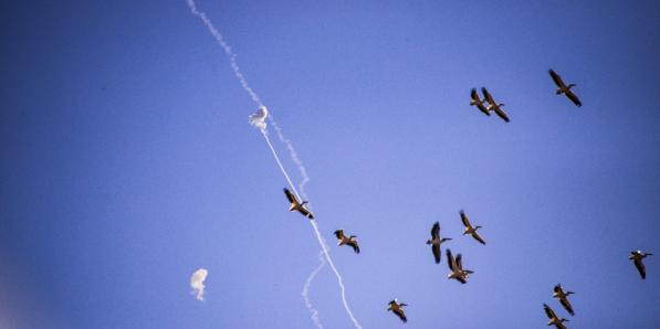 De Iron Dome aan het werk in het noorden van Israël op woensdag.