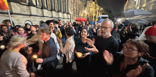 Een demonstratie aan het Gentse stadhuis op maandag.