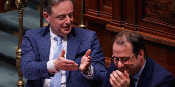 Bart De Wever (N-VA) en David Clarinval (MR) in februari.