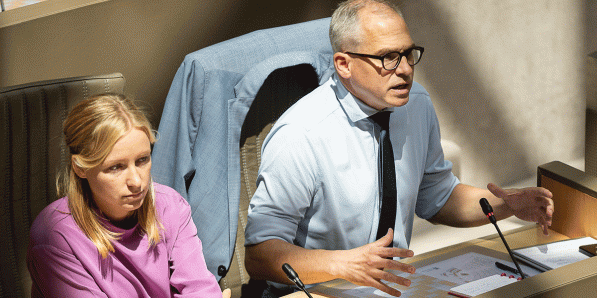 Matthias Diependaele (N-VA) en Melissa Depraetere (Vooruit) op woensdag.