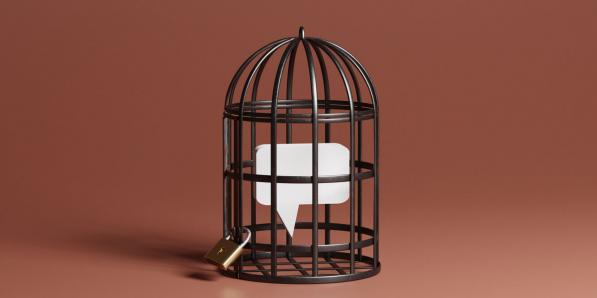 tekstballon kooi meningsuiting free speech