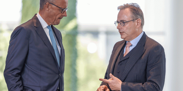 Friedrich Merz en Bart De Wever in augustus.