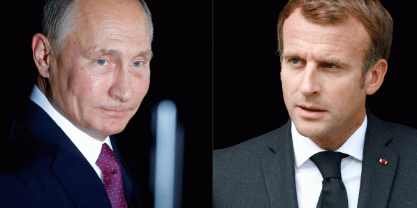 Vladimir Poetin en Emmanuel Macron.