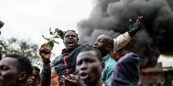 Aanhangers van Raila Odinga tijdens een protest in Nairobi, 15 augustus 2022.