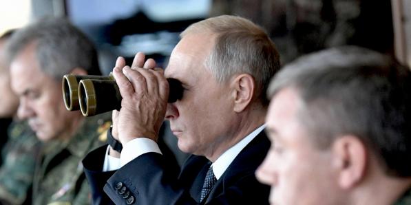 De Russische president Vladimir Poetin bij de Vostok-oefeningen van 2018.