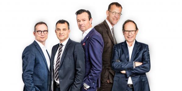 Stefaan Gielens (Aedifica), Hans De Cuyper (Ageas), Wim De Vos (Campine), Dirk Wouters (Bank Van Breda) en Jos De Vuyst (stow Group)