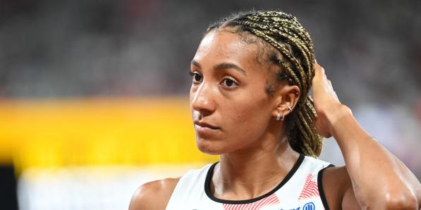 Nafi Thiam tijdens het WK atletiek in Tokio. De olympische kampioene weigerde de gedragscode van Belgian Athletics te tekenen, wat leidde tot een crisis binnen Belgian Athletics.
