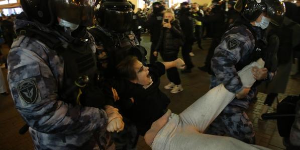 Protest tegen de gedeeltelijke mobilisatie in Moskou op 21 september 2022.