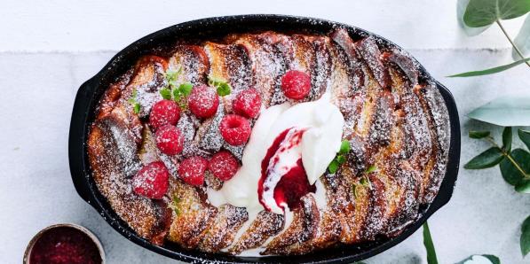 Pain brioché perdu aux framboises, brunch