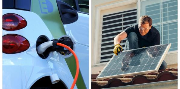 panneaux solaires, voitures électriques, recharge