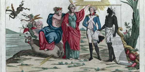 Allegorische gravure bij de slavernij en de Verlichting