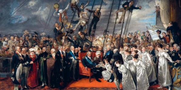 Edward Bird, De aankomst van Lodewijk XVIII in Calais op 24 april 1814. Lodewijk was de jongere broer van de onthoofde Lodewijk XVI en leefde meer dan twintig jaar in ballingschap. Hij werd koning van Frankrijk na het aftreden van Napoleon.