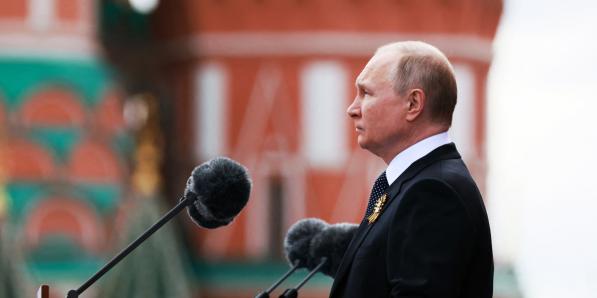 Vladimir Poetin speecht op het Rode Plein in Moskou, 9 mei 2022.