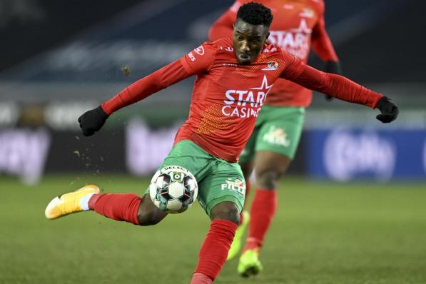 Mamadou Thiam (KVO) tijdens de match tussen Cercle Brugge en KV Oostende.©JASPER JACOBS BELGA