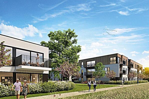 Impressie van de nieuwe residentie, met onder meer een wandel- en fietspad.