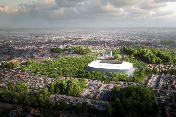 Het aangepaste ontwerp van het toekomstig Clubstadion. (foto Club Brugge)