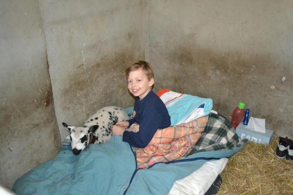 Remi Vanoverschelde en het lammetje hielden elkaar gezelschap tijdens de Paasvakantie. (foto MV)