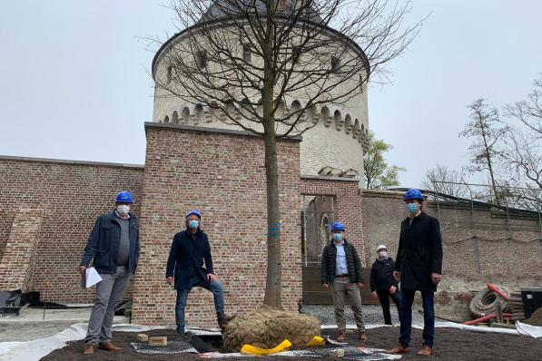 Schepen Wout Maddens stak een handje toe bij het planten van de linde.© Stad Kortrijk