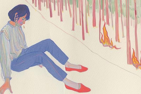 Comment gérer l'éco-anxiété? © Illustration réalisée par Marie Grégoire à l'aide de l'IA (Midjourney ®) - Roularta Media Group