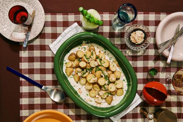 Aardappelsalade met luchtige citroen-mierikswortelroom