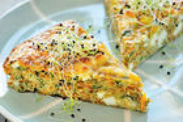 Frittata met jonge wortelen, koriander en manouri