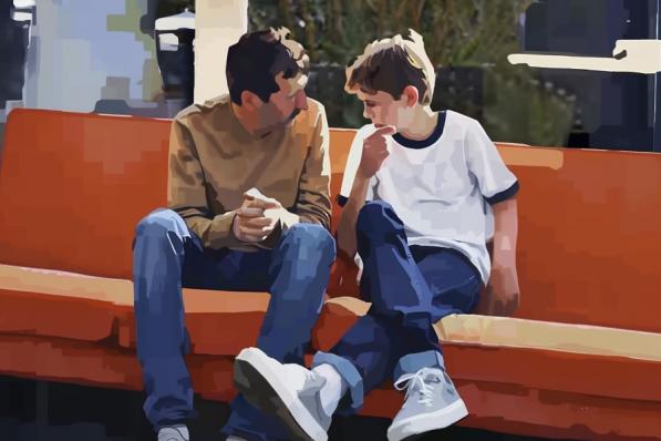 vader en zoon praten