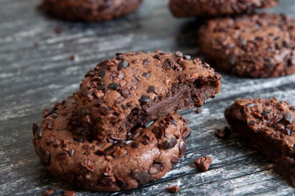 Cookies van Grand Cru chocolade met een hart van fondant