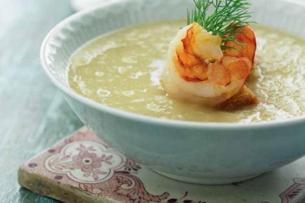 Aardappelvelouté met scampi