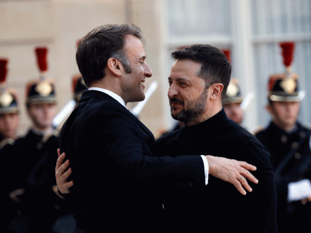 Emmanuel Macron en Volodymyr Zelensky op woensdag.