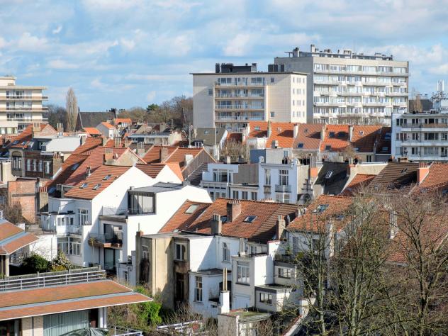 Evolution des prix de l'immobilier a la vente ou a la location. Vue sur les maisons et appartements du quartier View on the roofs, the houses and appartments in Etterbeek, evolution of the price. 05/03/2019