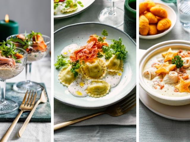 zelfgemaakt of zelf gekocht kerstmenu? glaasje vitello tonnato, ravioli met gedroogde ham, vispannetje met bladerdeegsterren
