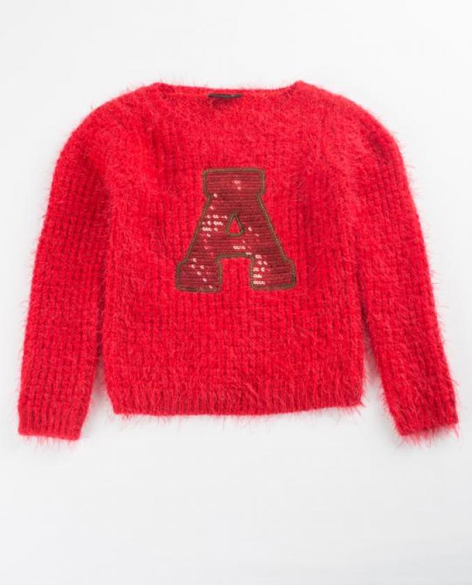 Pull rouge doux avec des paillettes - 24,90€