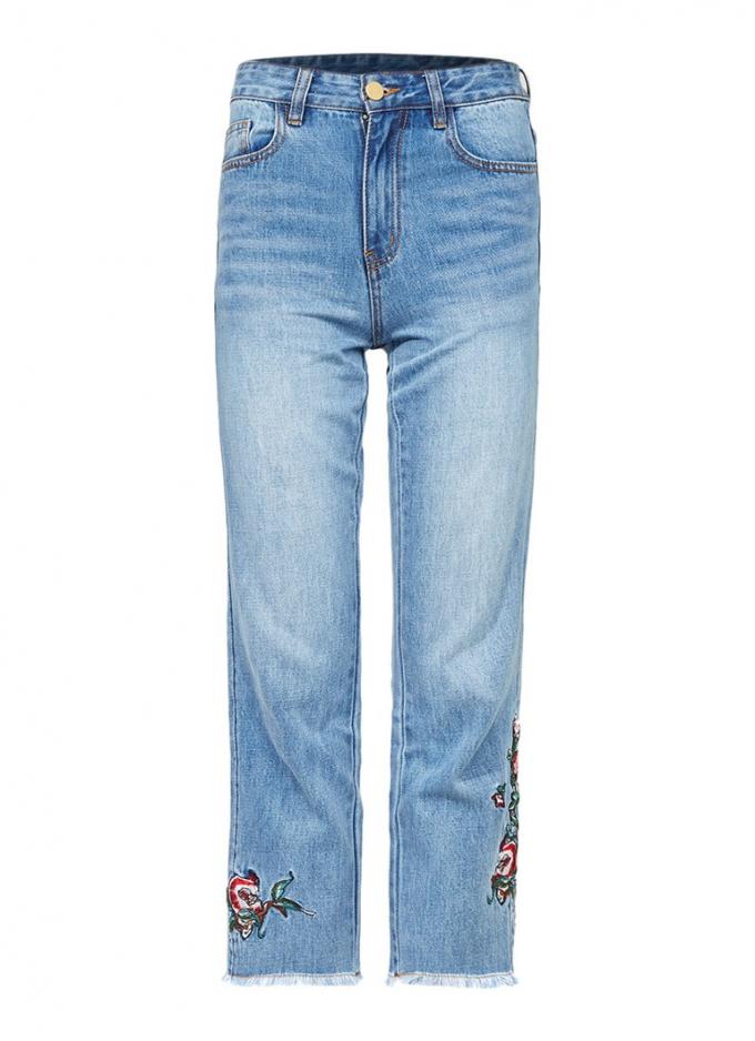 Cropped jeans met borduursels