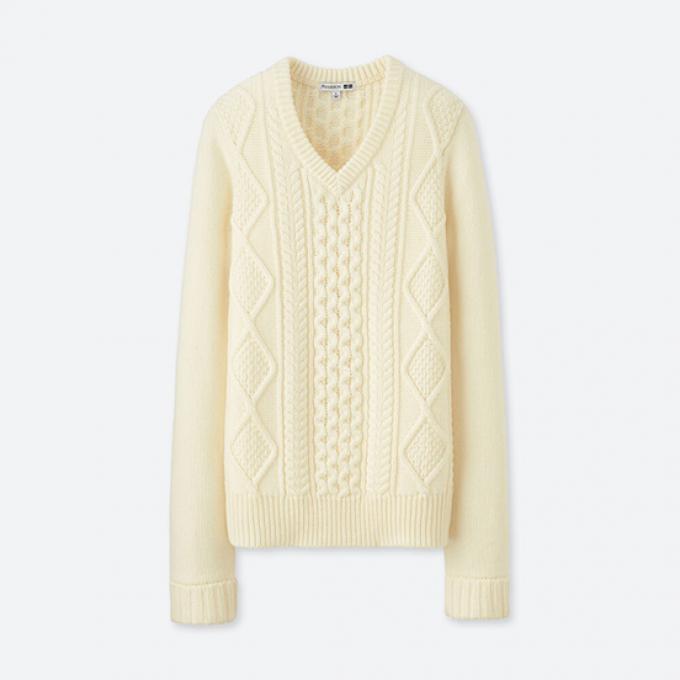 Cable V neck Long-Sleeve sweater