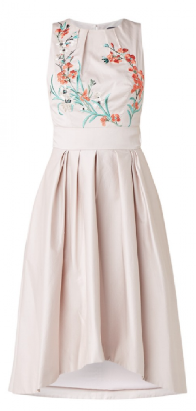 A-lijn jurk met bloemborduring en rugdecolleté
