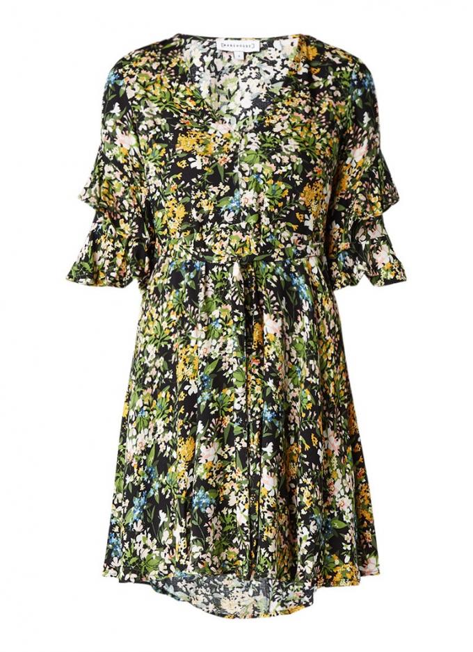 A-lijn jurk met klokmouw en bloemenprint