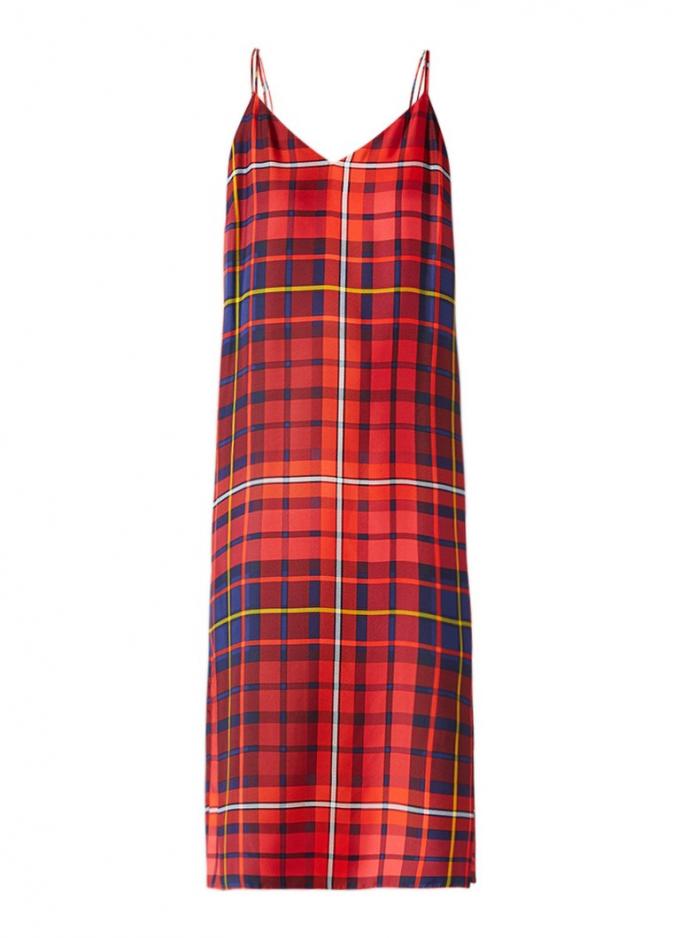 Midi-jurk van zijde met Tartan ruitdessin