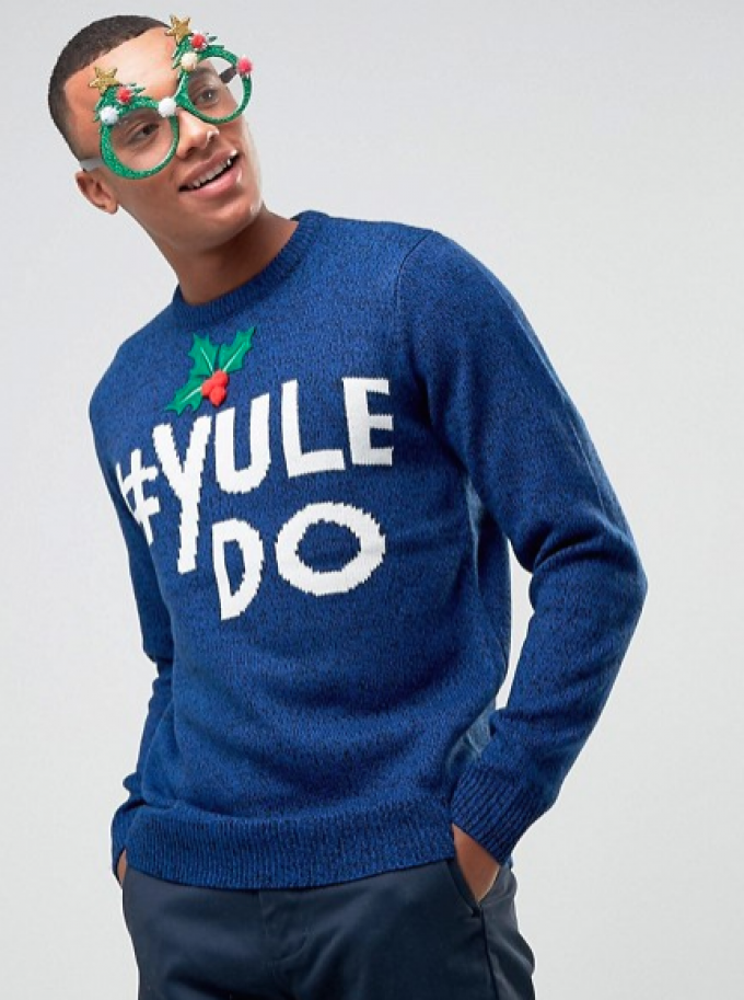 Kobaltblauwe trui met opschrift 'Yule Do' voor mannen