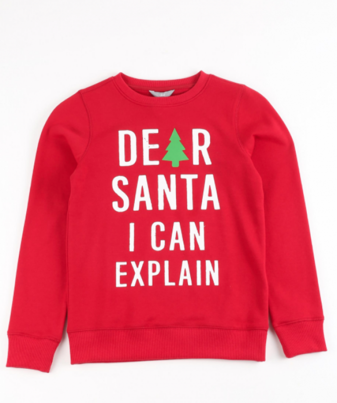 Rode sweater met opschrift 'Dear Santa I can explain' voor jongens en meisjes