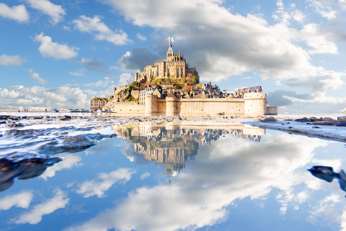 Mont Saint-Michel Puddle Mirrored