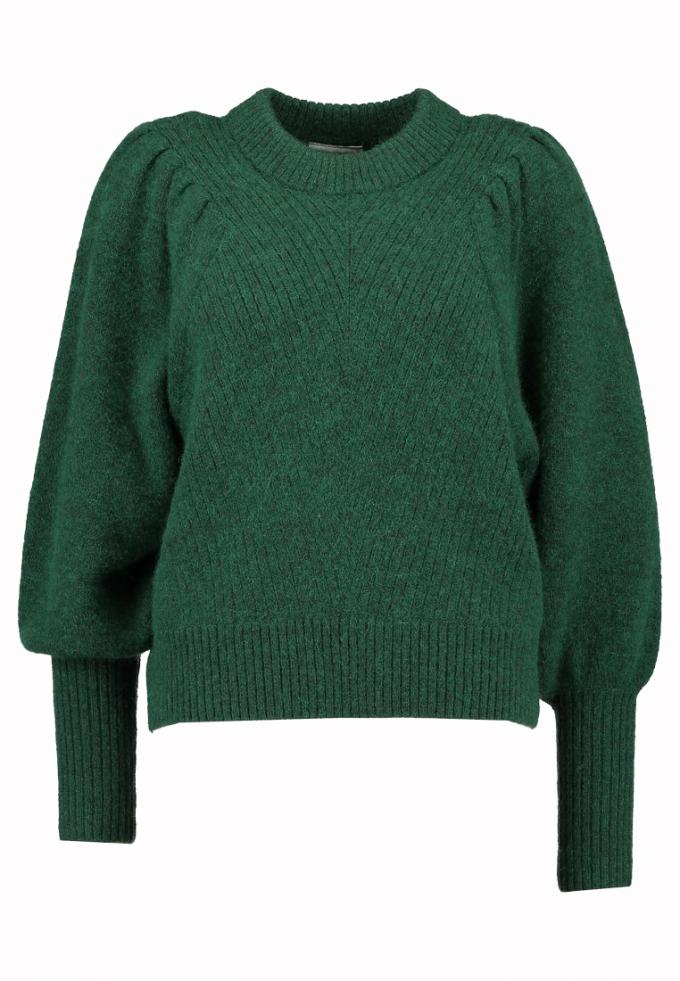 Donkergroene sweater met pofmouwtjes