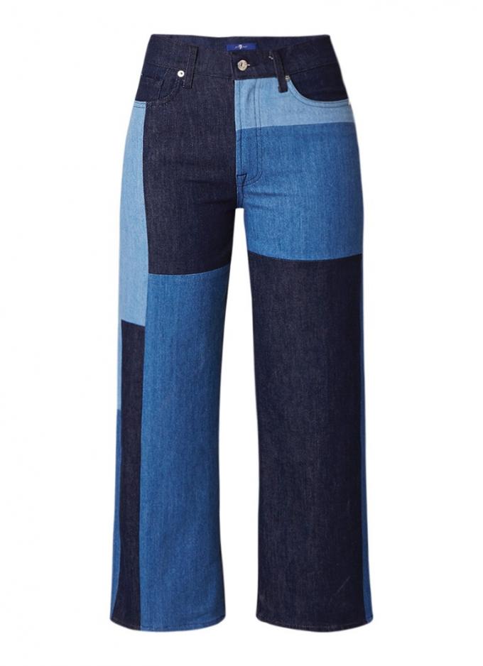 Cropped flared jeans met patchwork